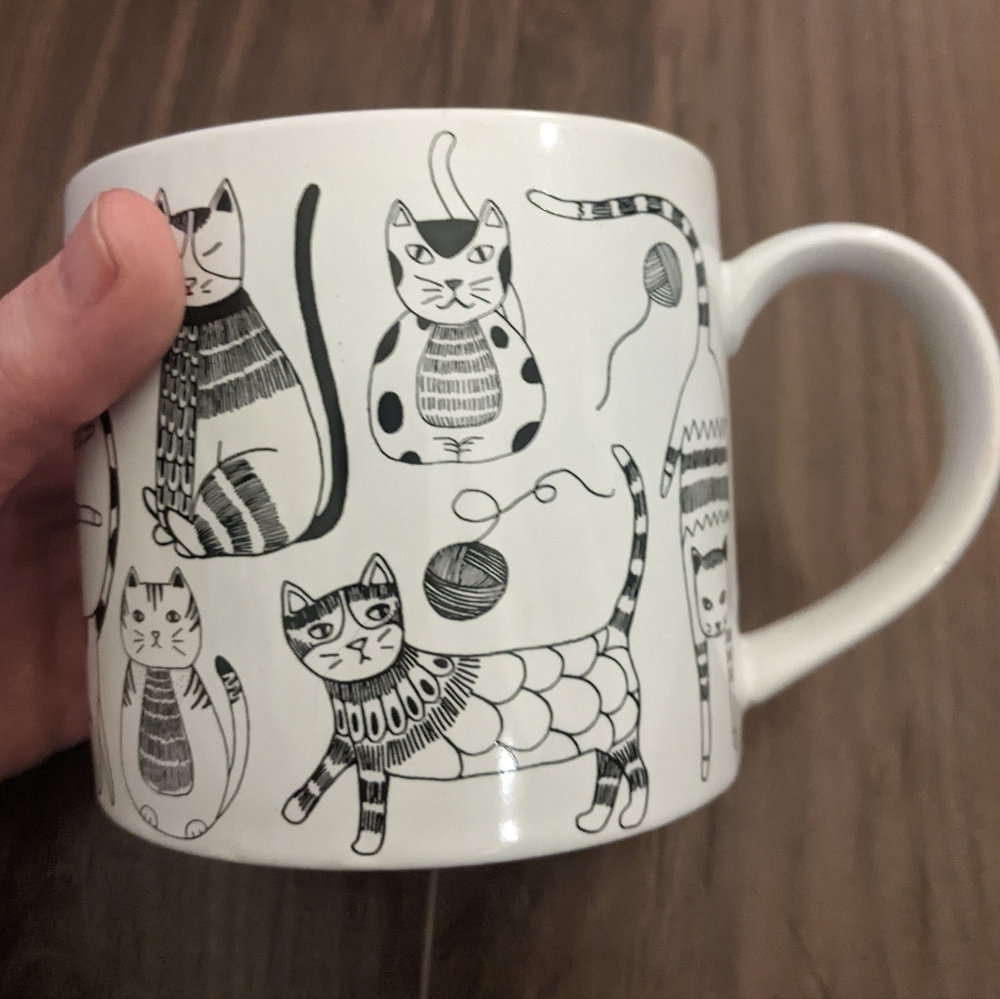 Now Designs - Purr Party Mug Stoneware | 14 oz. | White Mug with Cat Doodles